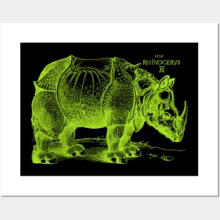 Albrecht Durer's Rhinoceros in Lime Green Posters and Art